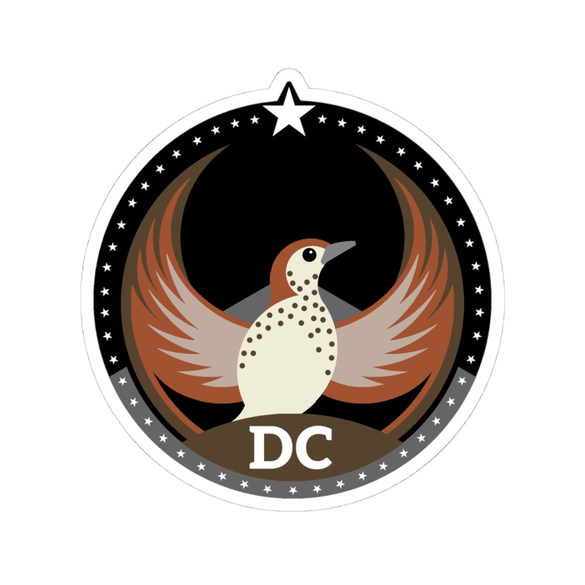 District of Columbia Wood Thrush Dark Kiss-Cut Sticker | Bird Rebels DC Community Pride Decal