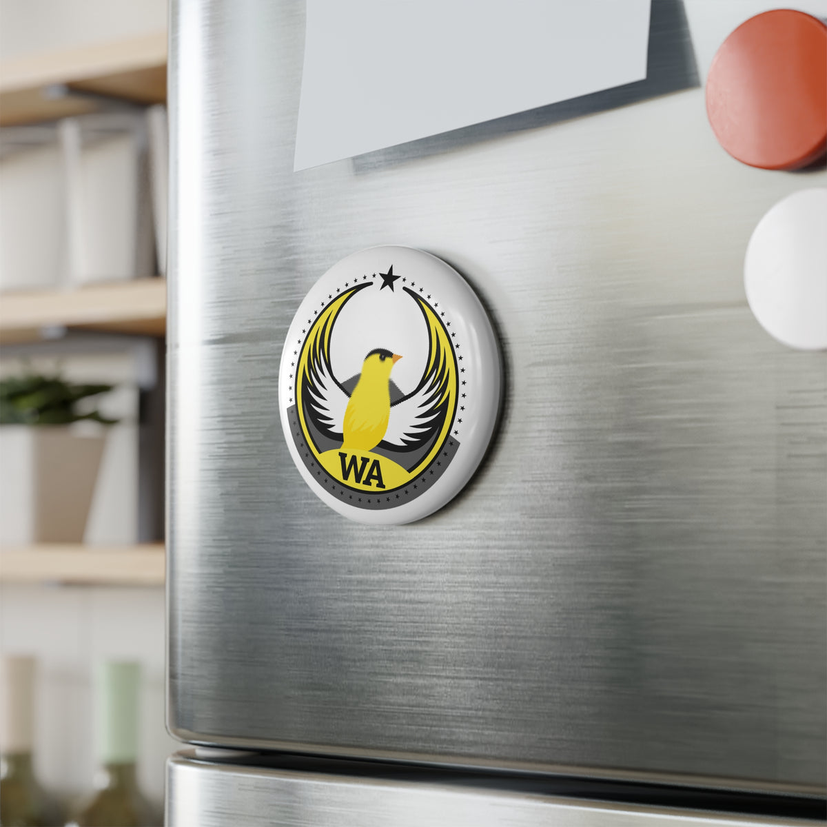 Bird Rebels Round Button Magnet – WA – Willow Goldfinch – Light
