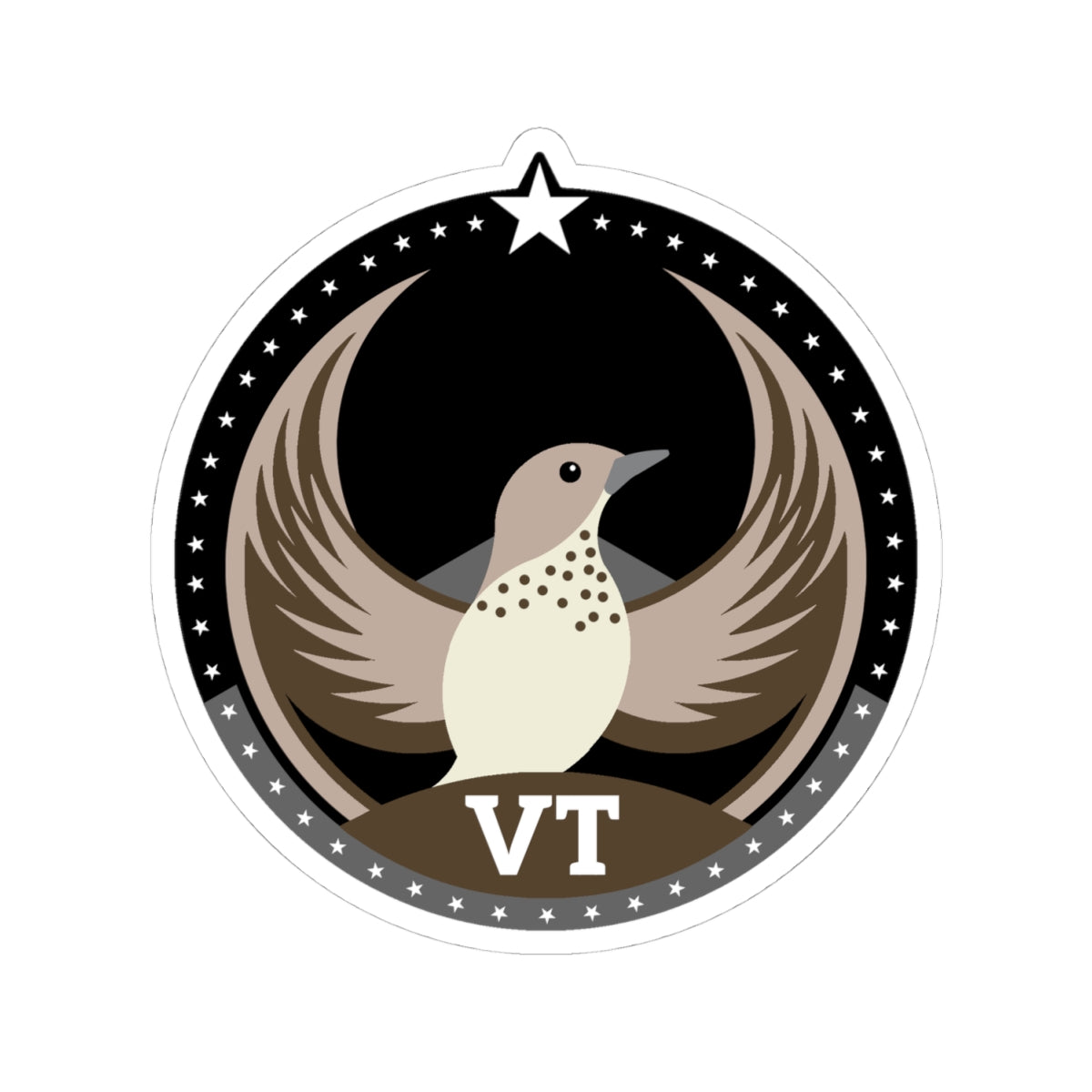 Vermont Hermit Thrush Dark Kiss-Cut Sticker | Bird Rebels VT Community Pride Decal