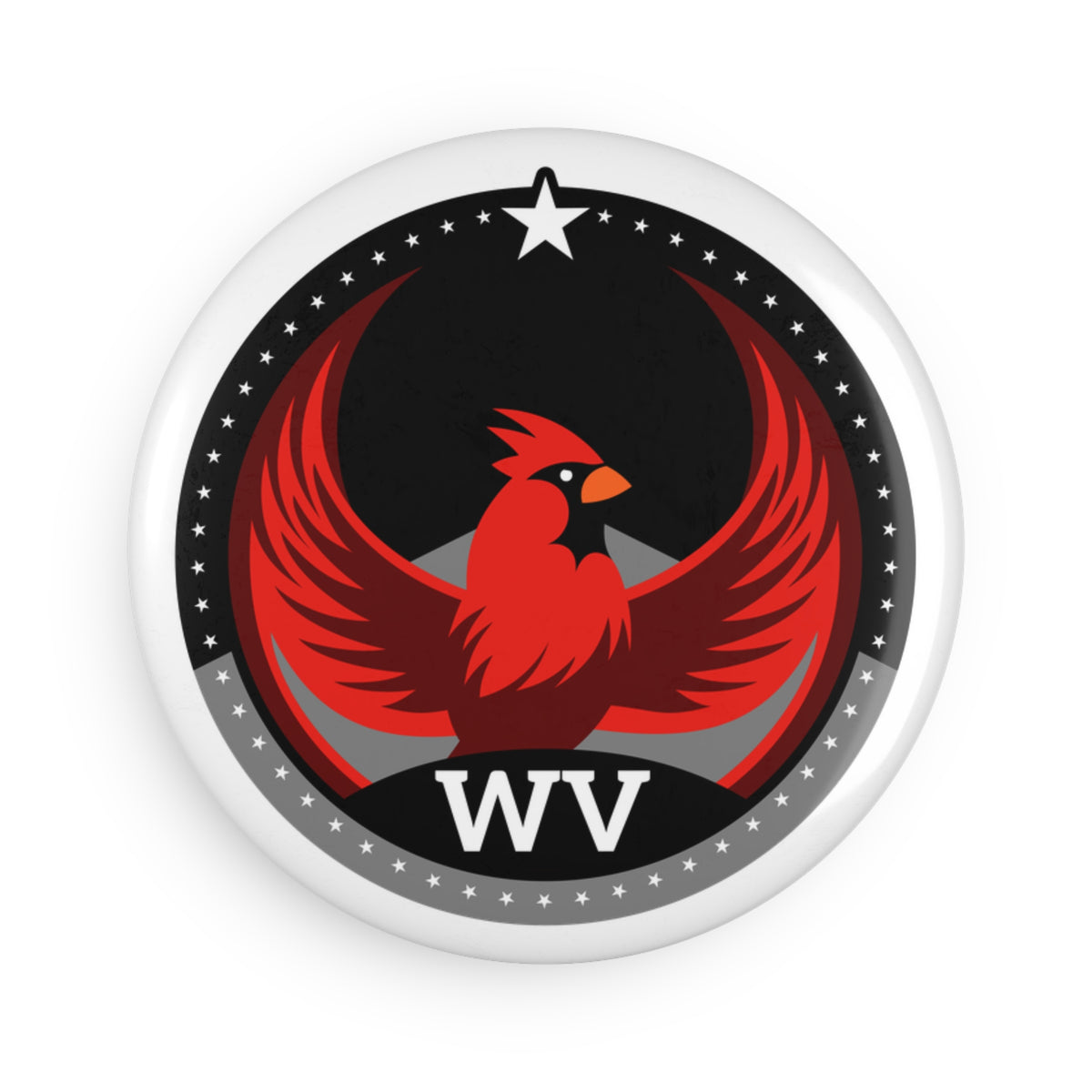 Bird Rebels Round Button Magnet – WV – Dark