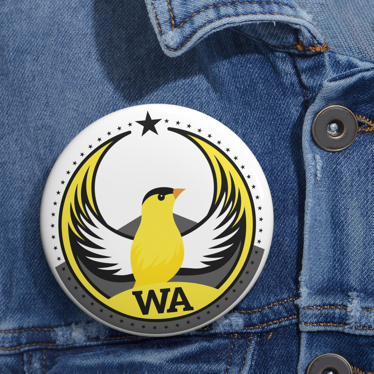 Bird Rebels Pin Button – WA – Willow Goldfinch – Light