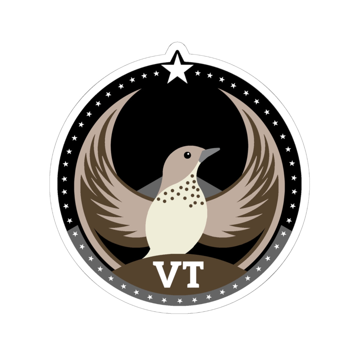 Vermont Hermit Thrush Dark Kiss-Cut Sticker | Bird Rebels VT Community Pride Decal