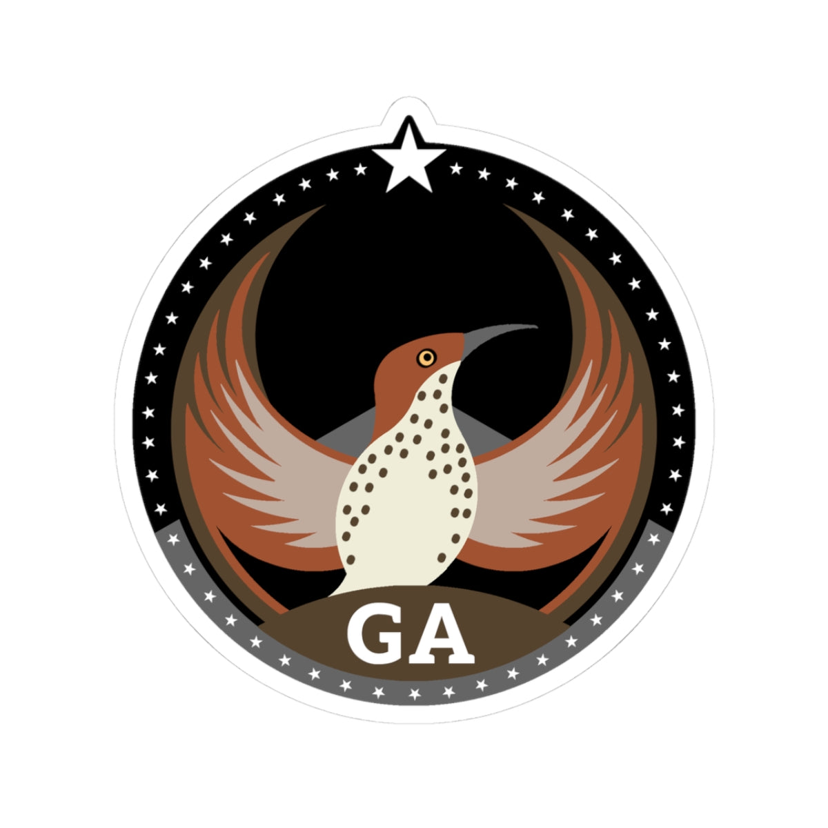 Georgia Brown Thraasher Dark Kiss-Cut Sticker | Bird Rebels GA Community Pride Decal